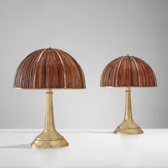 Gabriella Crespi, Pair of "Fungo" table lamps, from the "Rising Sun" series, circa 1973, Malacca rattan, brass