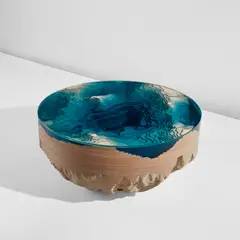 Christopher Duffy, "Abyss Horizon" low table, 2016, Stack-laminated and carved plywood, laminated plexiglass, glass