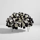 "Panda Banquete" chair by Fernando Campana and Humberto Campana, 2005, Stuffed toy animals, canvas, stainless steel, sold Dec 2025