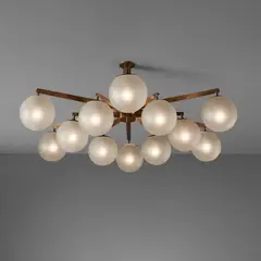 Angelo Lelii, "Stella a 12" ceiling light, circa 1959, Brass, glass