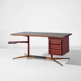 Gio Ponti, Desk with swivel tray, model no. USC 607, circa 1956, Painted steel, brass, plastic laminate-covered wood, rubber