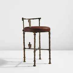 Diego Giacometti, Tabouret à la harpie, circa 1977, Patinated bronze, leather upholstery