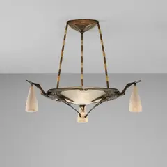 "Cigognes" ceiling light by Albert Cheuret, circa 1925, Silvered bronze, alabaster, sold Jun 2024