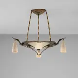 Albert Cheuret, "Cigognes" ceiling light, circa 1925, Silvered bronze, alabaster