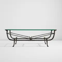 Diego Giacometti, “Berceau” low table, second version, circa 1969, Patinated bronze, glass