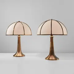 Gabriella Crespi, Pair of "Fungo" table lamps, from the "Rising Sun" series, circa 1985, Brass, acrylic