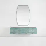 Unique wall-mounted chest of drawers and mirror by Osvaldo Borsani and Valeria Borsani, 1971, Fabric-covered wood, bronze, painted wood, mirrored glass, sold Jun 2024