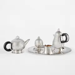 Robert Venturi, "Piazza" tea and coffee service, designed 1980-1983, produced 1985, Sterling silver, ebony