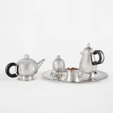 Robert Venturi, "Piazza" tea and coffee service, designed 1980-1983, produced 1985, Sterling silver, ebony