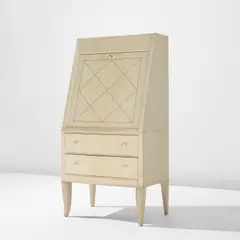 André Arbus, Secrétaire, circa 1936, Parchment-covered wood, sycamore, sycamore-veneered wood, leather, bronze, ivorine, gold leaf