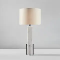 Jacques Quinet, Table lamp, circa 1966, Marble, patinated brass, paper shade