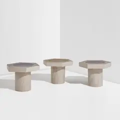 André Borderie, Set of three low tables, circa 1970, Glazed earthenware