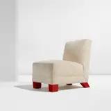 Slipper chair by Boris Lacroix and Jean Dunand, circa 1930, Fabric upholstery, lacquered wood, sold Jun 2024