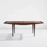 Martin Eisler, Dining table, 1960s, Imbuia, cane, glass