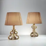 Gio Colucci, Two table lamps, 1940s, Glazed earthenware, brass, paper shades