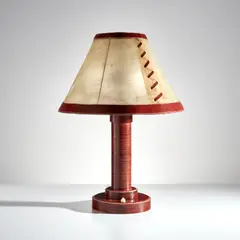 French (?), Table lamp, 1960s, Leather, brass, plastic, parchment