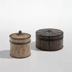 John Paul Cooper, Two boxes, early 20th century, Shagreen-covered wood, silver, pearl, jade