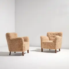 Kaj Gottlob, Pair of armchairs, circa 1938, Stained beech, wool upholstery