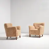 Kaj Gottlob, Pair of armchairs, circa 1938, Stained beech, wool upholstery