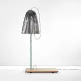 Studio Wieki Somers, "Jin (Compassion)" floor lamp, from the "Mitate" collection, 2013, Nuno fabric, fiberglass, steel, aluminum, cord, tulip wood, feather, plastic fishing lure