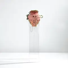 Vase by Nicole Cherubini, circa 2005, Glazed earthenware, applied metal jewelry, acrylic, sold Feb 2024
