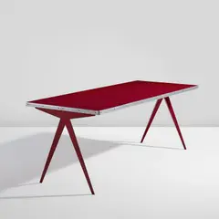 Jean Prouvé, "Compas" table, model no. 512, circa 1953, Painted steel, leather, aluminum