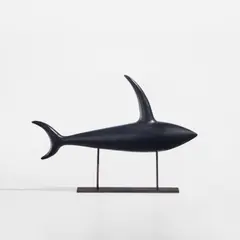 Georges Jouve, Shark sculpture, circa 1957, Glazed stoneware, painted steel