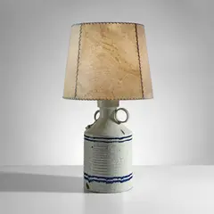 Hugo Velásquez, Table lamp, from Casa Prieto Lopez, Mexico City, designed by Luis Barragán, 1960s, Glazed earthenware, parchment and leather shade
