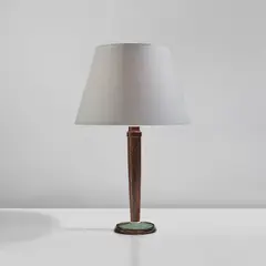 Clément Rousseau, Table lamp, 1920s, Palmwood, Brazilian rosewood, shagreen, ivorine, aluminum diffuser, paper shade