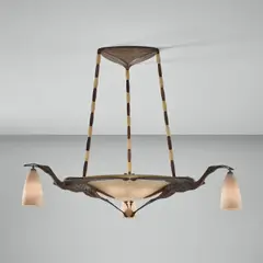 Albert Cheuret, "Cigognes" ceiling light, circa 1925, Silvered bronze, alabaster