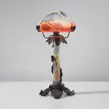 Émile Gallé, "Hortensia" table lamp, circa 1904, Overlaid, acid-etched, and wheel-polished glass, patinated wrought iron