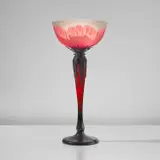 Cristallerie Daum, Table lamp, circa 1900, Overlaid and acid-etched glass, wrought iron