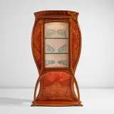 Léon Cauvy, Illuminated vitrine, 1902, Mahogany, leather, hand-painted silk, brass
