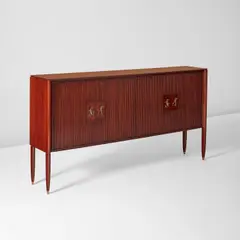 Cabinet by Osvaldo Borsani, circa 1949, Mahogany-veneered wood, mahogany, sapele mahogany, bronze, brass, offered Dec 2024