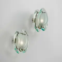 Max Ingrand, Pair of "Micro" wall lights, model no. 2093, circa 1961, Partially acid-etched glass, nickel-plated brass