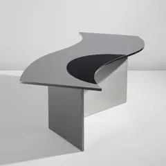"Bureau S/Wave" desk by Maria Pergay, circa 1968, Stainless steel, acrylic, leather, offered Dec 2024