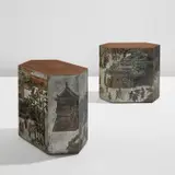 Pair of "Spring Festival" side tables by Philip LaVerne and Kelvin LaVerne, 1960s, Acid-etched, enameled, and patinated bronze, sold Dec 2024