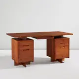 "Double-Pedestal" desk by George Nakashima, 1987, American black walnut, East Indian rosewood, sold Dec 2024