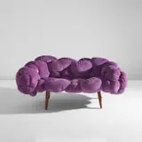 Prototype "Bolotas Sofa (Purple)" by Fernando Campana and Humberto Campana, 2015, Ipe, suede upholstery, sold Dec 2024