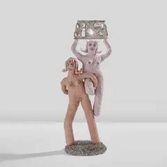 Katie Stout, Unique "Double Girl" floor lamp, 2018, Painted and silver luster glazed ceramic