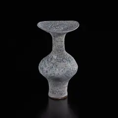 Lucie Rie, Vase with flaring lip, circa 1981, Mixed clays producing integral spiral beneath pitted white and blue glaze
