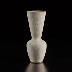 Lucie Rie, Tall vase with oval lip, circa 1970, Stoneware, pitted cream glaze