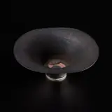 Lucie Rie, Flaring bowl with cut lip, circa 1965, Porcelain, manganese and terracotta glaze with sgraffito design