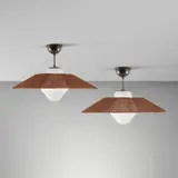 Gunilla Jung, Pair of ceiling lights, model no. 1088, circa 1939, Glass, painted steel, aluminum, wood slat shade