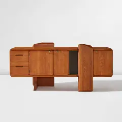 Pierre Chapo, Sideboard, model no. R28, circa 1985, Elm, glass, brass