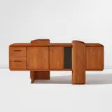 Pierre Chapo, Sideboard, model no. R28, circa 1985, Elm, glass, brass