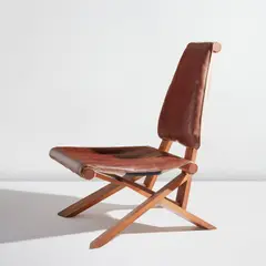 Side chair, model no. S46, from the "Chlacc" series by Pierre Chapo, circa 1979, Elm, leather and fabric upholstery, sold Jun 2024