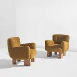 Giancarlo Valle, Pair of "Puff" armchairs, 2021, Oak, fabric upholstery