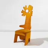 Terence Main, "Golden Boy" armchair, 1989, Painted plywood, fabric upholstery
