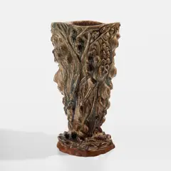 Axel Salto, Monumental vase in the "Budding" style, circa 1945, Stoneware with Sung glaze, pine base